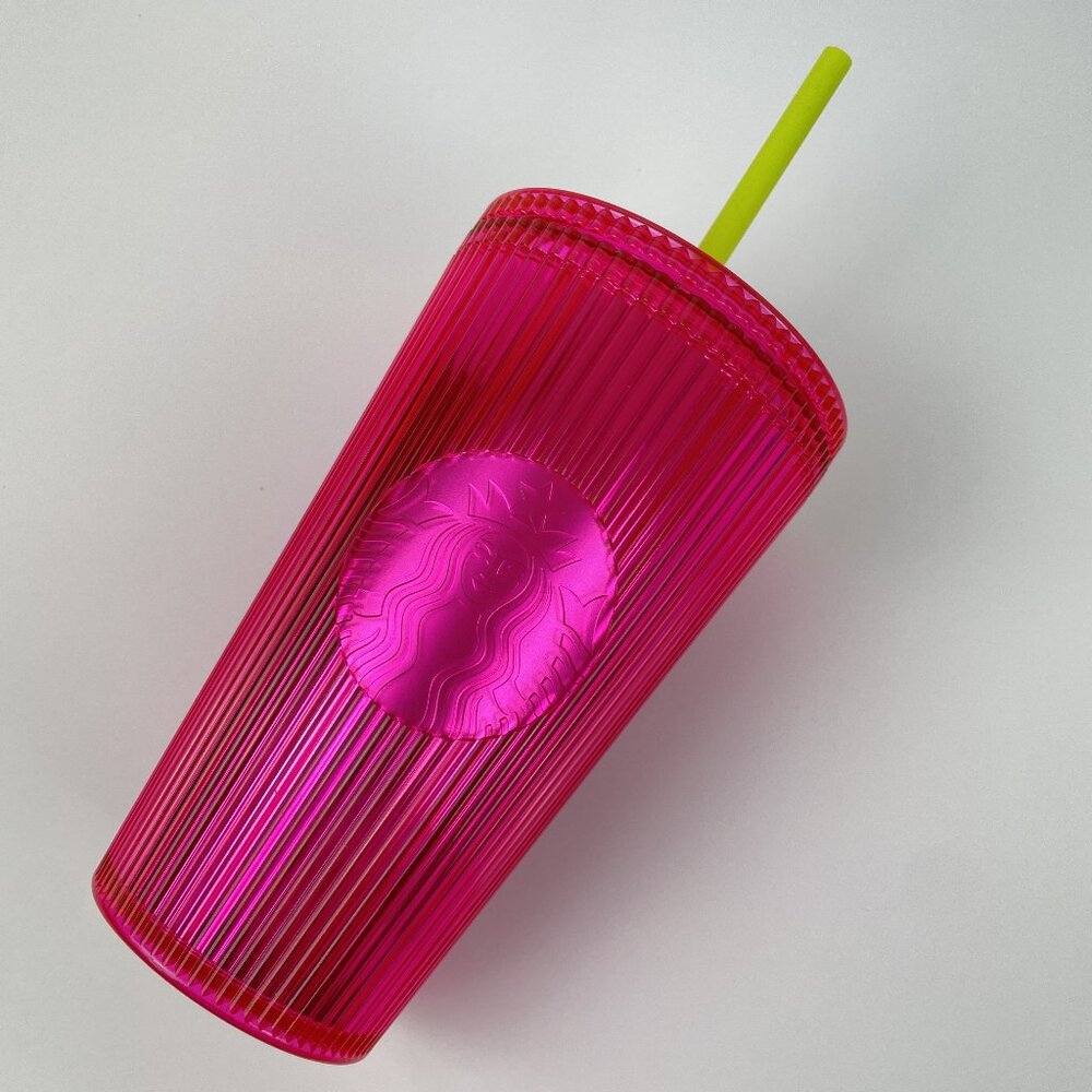 Starbucks Summer 2023 Pleated Neon Magenta Venti Tumbler 16 oz